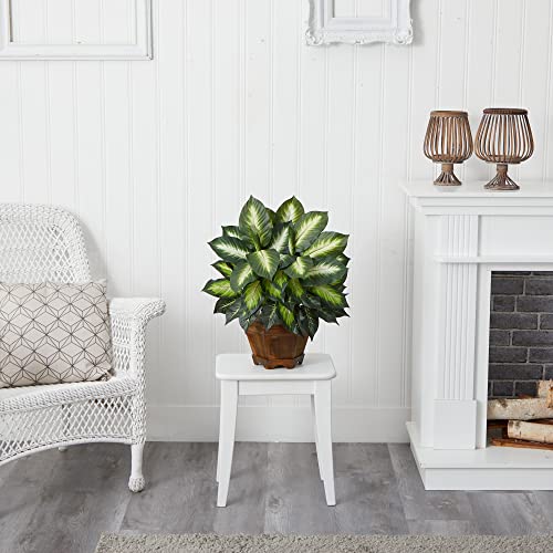 Nearly Natural Triple Golden Dieffenbachia With Wood Vase, Green, 20" X 18" X 22" #TOP3