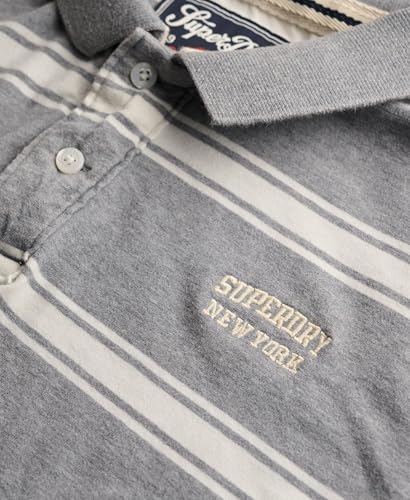 Superdry Vintage Jersey Polo Shirt, Griffin Grey Marl Stripe, XL Men's