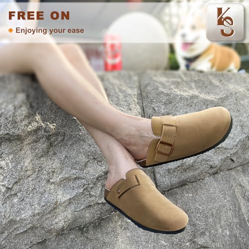 Image of KEMISANT Men Clogs-Comfortable Suede Mules Slippers Sandals Nurse Potato Shoes Unisex-Cushioned Cork-Footbed
