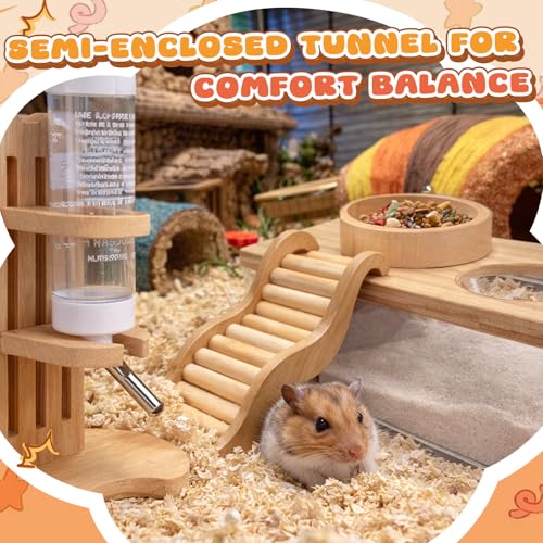 4 Pcs Hamster Cage Accessories Acrylic Sand Bath Box Feeding Bowl Water Bottle Set Hamster Climbing Toy Wooden Ladder Bridge Set for Rat Mice Small Animals Habitat(Rectangle) - Image 5