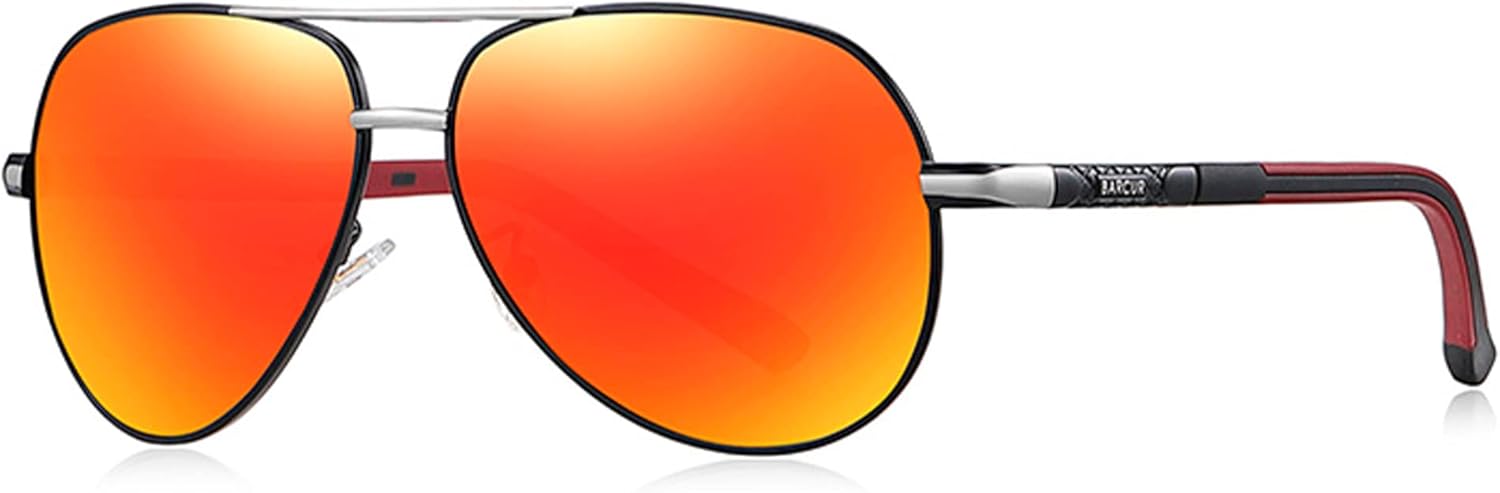 Barcur Polarized Aviator Sunglasses for Men Women Large Lens uv Protection(RedOrange)