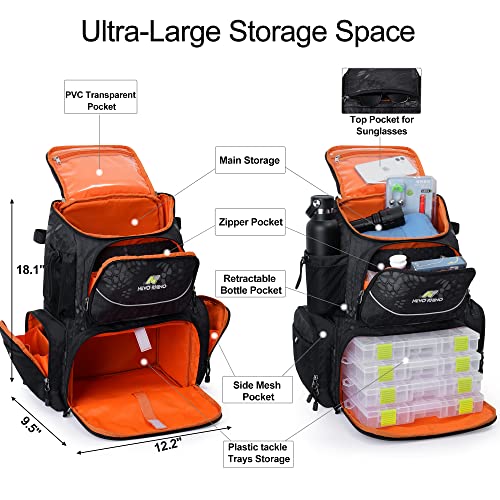 N NEVO RHINO Fishing Tackle Backpack with Rod Holders, 4 Tackle Boxes, 40L Large Storage Waterproof Fishing Bag for Fishing - Image 3