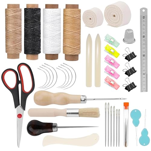 Zevmi Kit de reliure de livres 41 pièces : kit de démarrage d'outils de reliure de livres avec ruban de reliure en os en os ciré pour débutants DIY