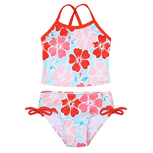 2PCS Kids Girls Swimsuit Swimwear Floral Printed Tankini Bottoms Set Bathing Suit Beachwear3