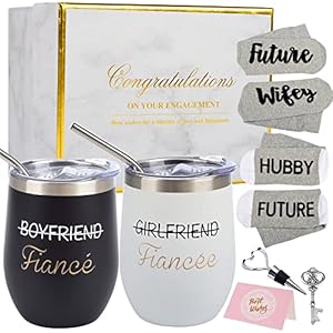 Engagement Gifts for Couples – Boyfriend and Girlfriend Wine Tumbler Set – Newly Engaged Gift Set for Him and Her…