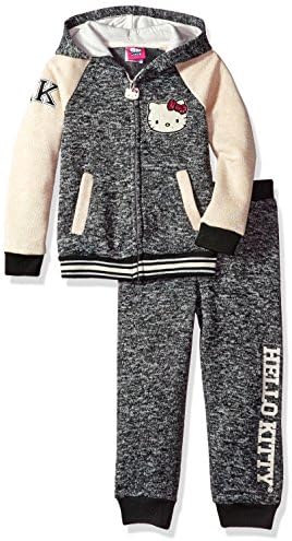 Hello Kitty Little Girls' 2 Piece Hooded Fleece Active Set, Charcoal, 5