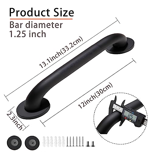 image for Rackickyer Shower Grab Bar, 2 Pack 12 Inch Black Bathroom Grab Bar, 1.