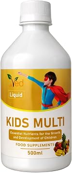 Ved's Kids Multivitamin Liquid Supplement for Child Immune Support, Natural Mix Fruit Flavour, 500 ml 33 Days Supply.
