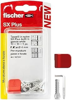 Fischer 10 wieszaków na białe obrazy z kołkami 4mm i klipami mocującymi, czysta instalacja na ścianie do ciężkich ramek, 567557