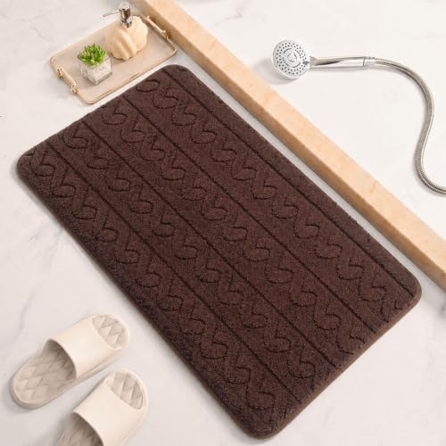 Image of LUXE HOME INTERNATIONAL Microfiber Bath Mat for Bathroom Anti Slip Water Soak Plush Soft Chain Stripe Door Mat for Home Bedroom Washable Floor Rug (40x58cm Chocolate) Pack of 1