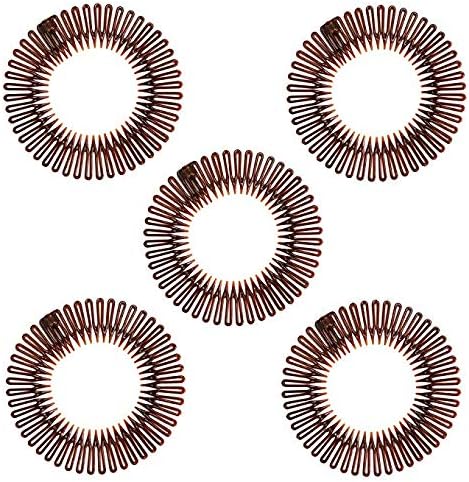5pcs Fashion Black Plastic Full Circle Stretch Flexible Comb Teeth Headband Hair Band Clip Face Wash Fixed Hair Accessories Kangkang (Brown)