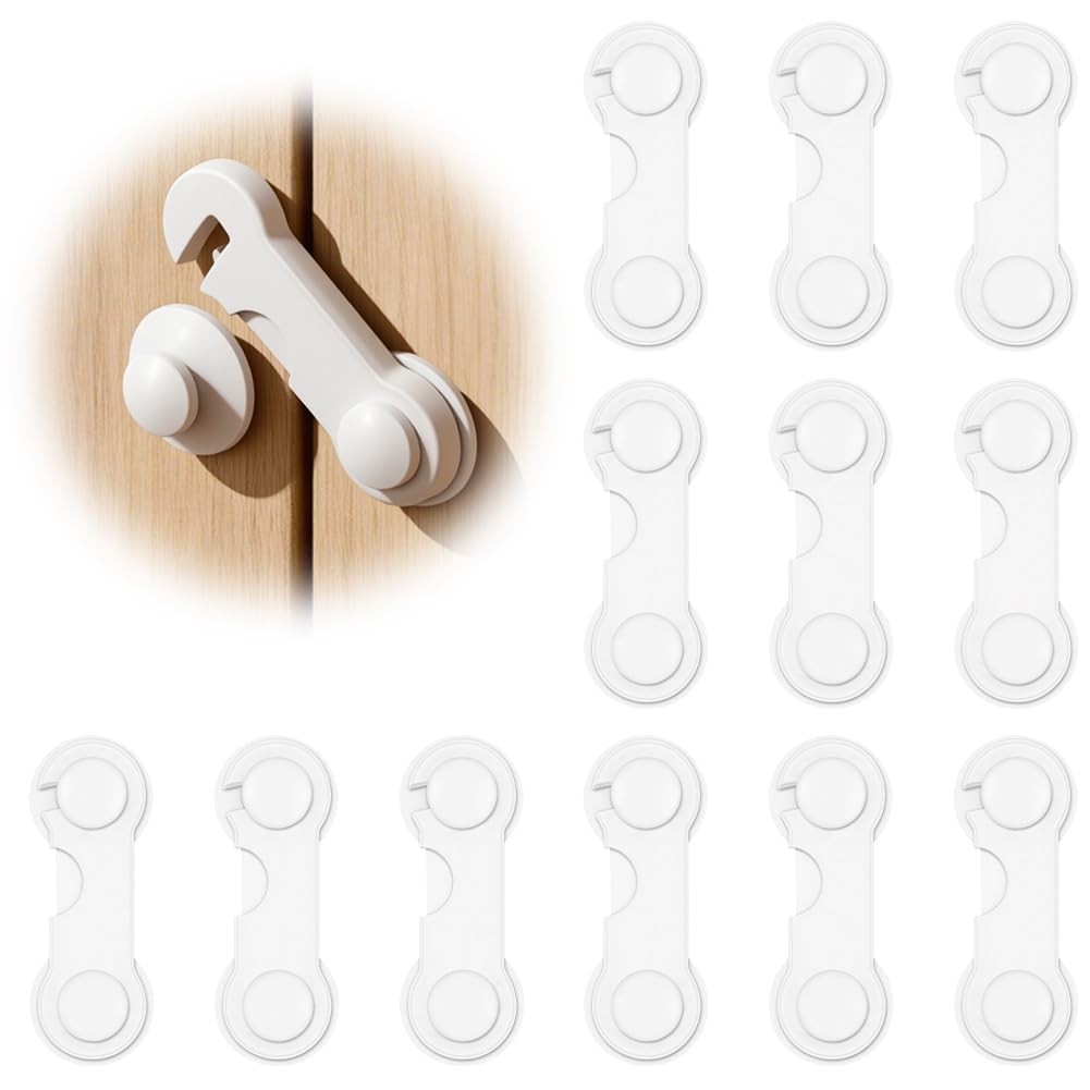 Securite Placard Enfant, 12 Pièces Bloque Porte BéBé Bloque Tiroir Securite pour FenêTre RéFrigéRateur Meubles Cuisine avec Adhésif Aucun Perçage Requis, B-Blanc