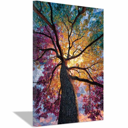 Décoration murale arbre géant affiche multicolore HOQIU chambre et cuisine