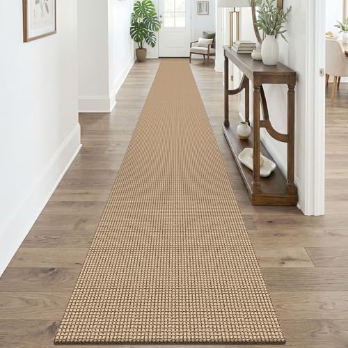 KOZYFLY Boho 2x20 Runners Rugs for Hallway, Extra Long Washable Runner Rug, Woven Non Slip Kitchen Runner, Cotton Entryway Rug, Floor Carpet for Entry, Aisle, Hall, Orange Beige/Tan/Brown