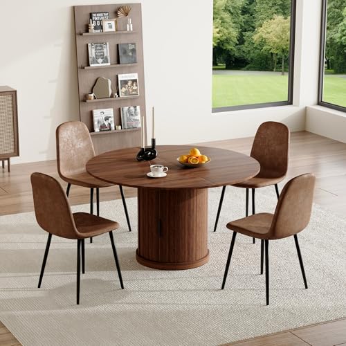 Vohward Round Dining Table Set for 4, Extendable 47-59 Inch with 4 Chairs