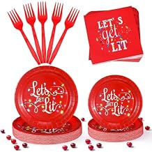 Lounsweer 96 Pcs Christmas Party Supplies Paper Plates and Napkins Disposable Dinnerware Set Include Christmas Plates Napkins Forks for Xmas Holiday Table Decorations 24 GuestsColored Light
