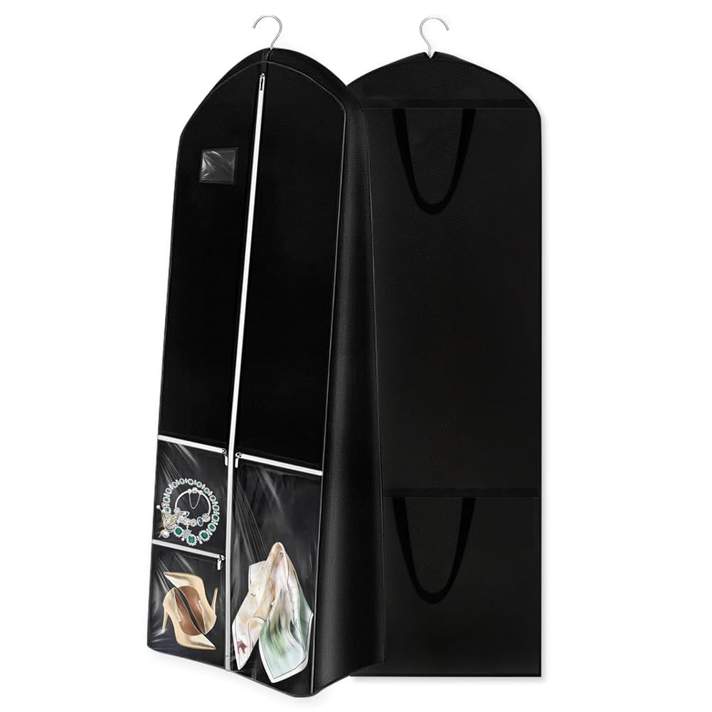 Hndhbfgrt Foldable Clothing Bag, 70" Wedding Dress Cover with Handle, Long Garment Bag for Travel, Dress Garment Bag Black