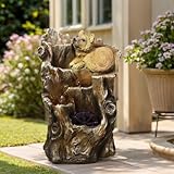 TOLATR 19" Tall Outdoor Water Fountain with LED Lights 4 Tiers Modern Cascading Windmill Fountain with Groove Potted Plant for Garden, Patio, Backyard, Porch and Home Art Decor (Dog)