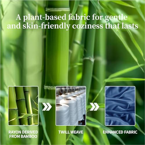 Shilucheng 100% Viscose Derived from Bamboo_ Sheets Cal King Size 4pcs - Ultra Cooling & Silky Soft Bed Sheets, 16" Deep Pocket, Perfect for Hot Sleepers, Hotel Bedding Sheets (Navy Blue)