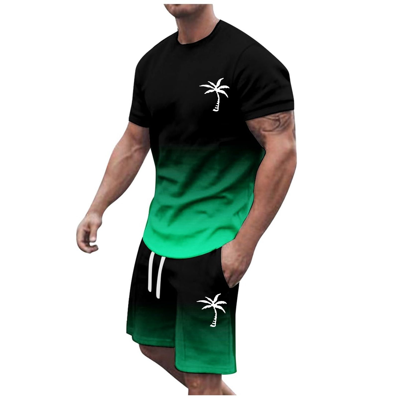 Survêtement d'été avec cordon de serrage ensemble bicolore vert XL - 5