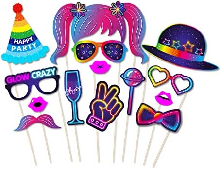 25 Pcs Photo Booth Props, Glow Party Photo Booth Accessories for Birthday, Wedding, Christmas, Carnival, DIY Party Supplies Decoration Funny Selfie Props