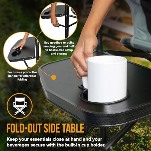 copa Ultralight Camping Directors Chair with Foldable Side Table and Cooler, Heavy Duty Chair for Lawn, Sports, Fishing (Gray)