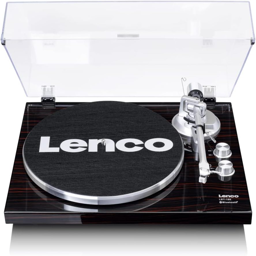 WOCKODER Giradischi in vinile vintage per dischi in vinile con altoparlanti Giradischi azionati a cinghia Supporto a 3 velocità, riproduzione wireless Bluetooth, cuffie, ingresso AUX, linea RCA
