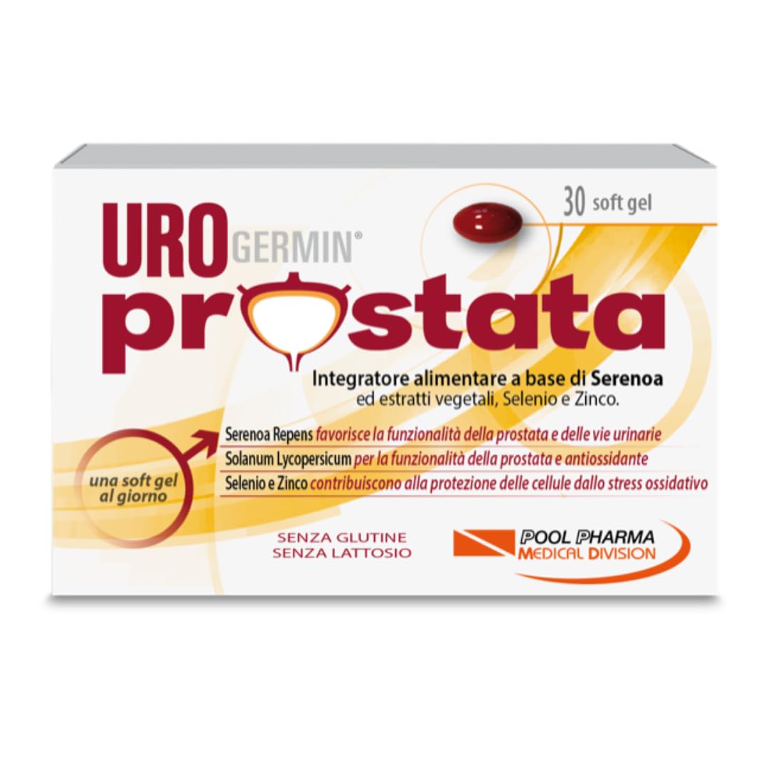 Urogermin Prostata, 30 Capsule Molli - Integratore prostata con Serenoa repens 320 mg/dose (saw palmetto), Licopene, Selenio, Zinco e Fitosteroli da Avocado e Soia, benessere vie urinarie uomo