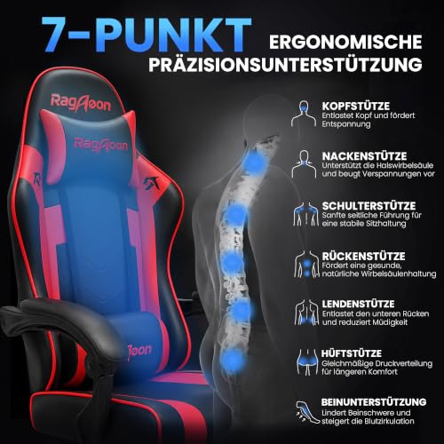Riftracer Gaming Stuhl Chair Gamer Sessel - Ergonomischer Gamer Stuhl mit Fußstütze Kopfstütze und Lordosenstütz Höhenverstellbar… – Ansicht 6