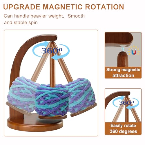 Image of Yarn Holder for Crocheting,Wooden Yarn Spinner for Crochet，Magnetic Yarn Ball Holder，Rotating Pendulum Yarn Ball Dispenser Stand，Crochet Gift for Knitting Lovers