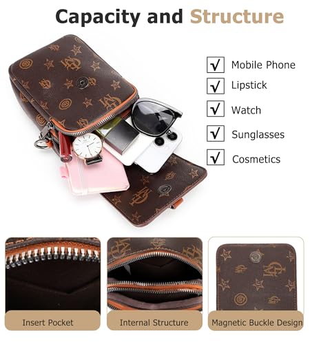 Image of myfriday Vintage Crossbody Phone Bag for Women, Small PU Leather Shoulder Purse and Handbag