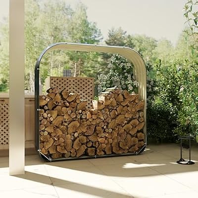 Ball & Cast Galvanized Steel Wood Shed Firewood Storage Rack,Holder Tool House with Rubberized Edge,Waterproof Cabinet w/Wraparound Top Cover,Shelter for Patio,Lawn,Dark Gray