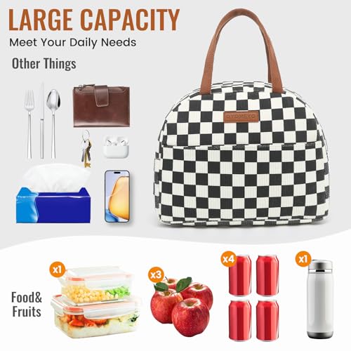 QYQMEYQ Lunch Bag for Women,Large Insulated Lunch Bags,Cute Corduroy Lunch Tote, Reusable Lunch Box Cooler for Work Picnic Travel Office for Women Men — view 3