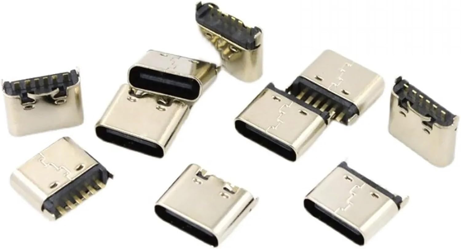 100pcs Type-C 6P Vertical Plug Socket 6.5mm/6.8MM/10/10.5MM Straight Plug Fast Charge 3.1 high-Speed DIP USB Type C Female Port