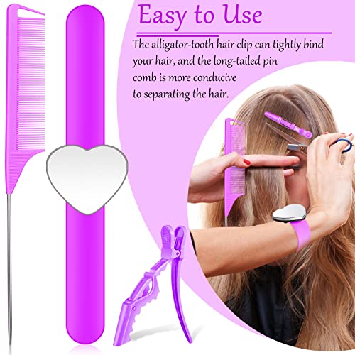 7 Pieces Hair Braiding Tools 1 Piece Magnetic Pin Wristband And 2 Pieces Stainless Steel Pintail Rat Tail Comb With 4 Pieces Wide Teeth Alligator Sectioning Hair Clip For Hair Braid Maker (Purple) #TOP4