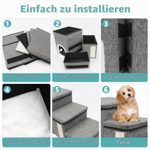 Newthinking Hundetreppe 3 Stufen mit Stauraum, bis 20kg, Kleine Hunde