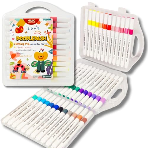 Image of Acrylic Paint Markers - Set of 36 Vibrant Colors, Permanent Water-Based Marker Pens for Rock Painting, DIY Crafts, Canvas, Glass & More