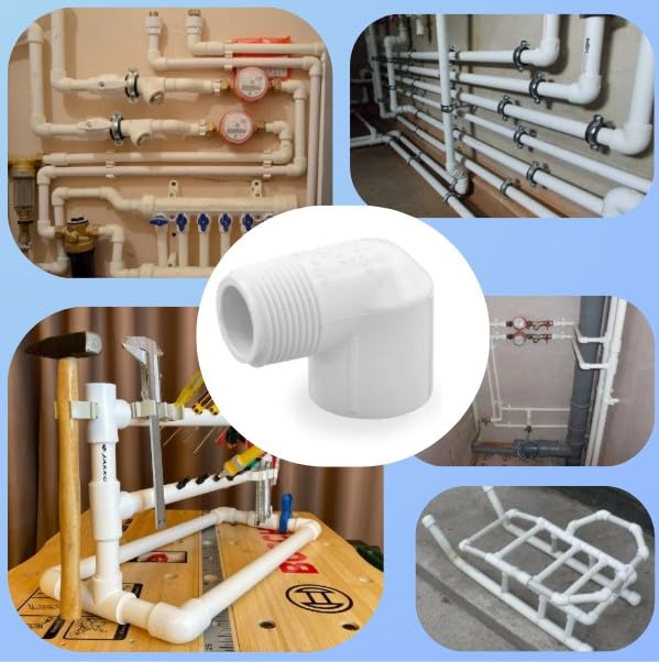 Image of PVC 90 Degree Elbow Pipe Connector - MIP Male Pipe Thread x Slip Socket (1-1 /4 inchSocket x 1-1 /4 inchMNPT)
