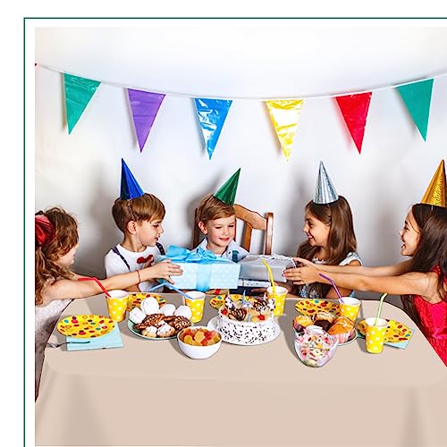 Image of tujol Ivory 6 Pack Plastic Table Cloth 54 inch x 108 inch, Disposable Tablecloths Rectangle Table Cover, Plastic Tablecloths for Parties