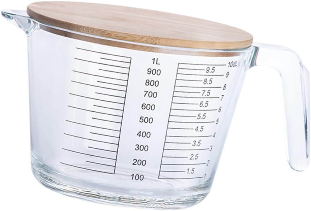 1pc High Temp Resistant Measuring Cup Clad Heat Baking Mesuring Cups Scale Glass Lid Handle Kitchen Baking Tools