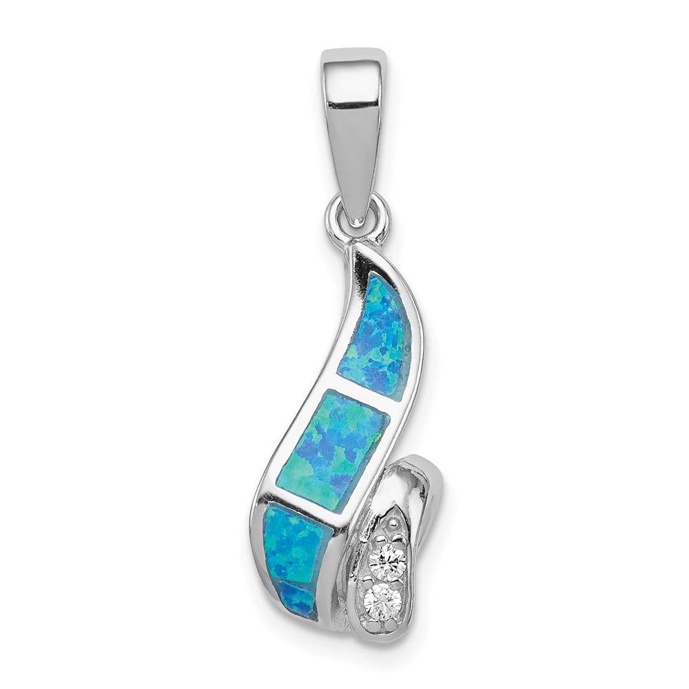 925 Sterling Silver Cubic Zirconia Cz Blue Inlay Created Opal Twisted Pendant Charm Necklace Fine Jewelry Gifts For Women