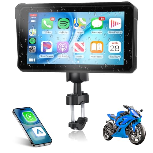 Pantalla Carplay para motocicleta con Bluetooth, pantalla táctil inalámbrica de 6 pulgadas CarPlay y Android Auto Airplay, para navegación GPS para motocicleta, impermeable, control de voz, asistente