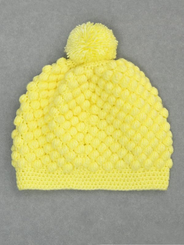 Image of Handmade Knitted Self Design Woolen Beanie Cap for Kids - White & Red 6-12 M | Winter Cap for Baby | FUNCAP56-6-12 M