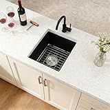 MONSINTA Fregadero de cocina empotrado, fregadero de barra negro mate de 15 pulgadas, fregadero de cocina compuesto de granito pequeño de 15 x 13 pulgadas, fregadero de cocina compuesto de granito con