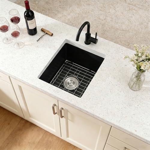 MONSINTA Black Undermount Bar Sink, 13 Inch Granite Composite Sink
