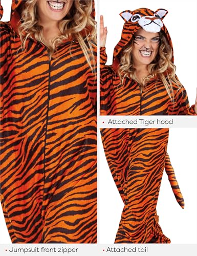 Rubies Tigerkostüm für Erwachsene, Unisex, Einheitsgröße, Jumpsuit mit Kapuze und Schwanz, Original, Karneval, Weihnachten, Geburtstag, Party und Halloween