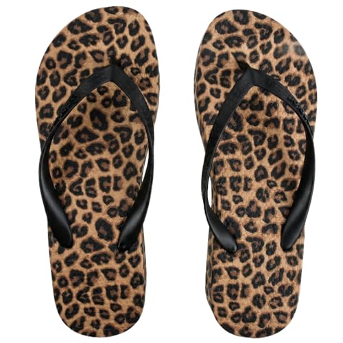Tongs Femme Semelle Compensée 3CM Imprimé Léopard, Sandales Été Confortables - Claquettes de Plage Antidérapantes & Légères (Adulte, Femme, 40, Numérique, Système Taille Chaussures EU, Moyen)