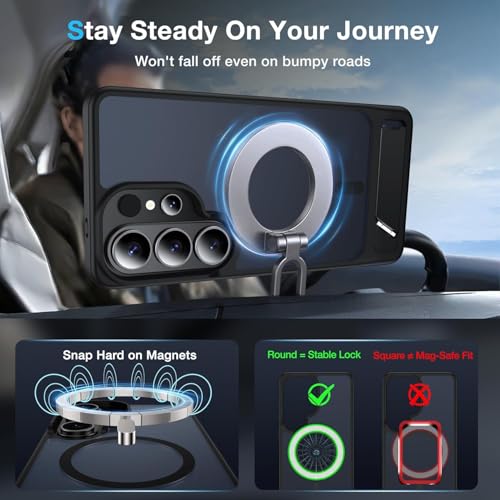 Image of Elzzi Magnetic Magsafe for Samsung Galaxy S26 Ultra Ultra Case [Compatible with MagSafe][Full Camera Protection][Built-in Invisible Kickstand] Translucent Matte Phone Back Cover - Black