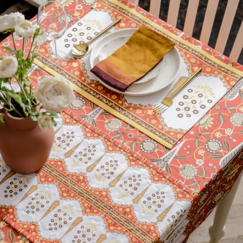 Image of THE YARD HOUSE Wipeable & Anti-Slip Cotton Table Cover for Family Dining, Party. Protects Against Spills, Scratches, Damages (Spicekeepers Dream, 60 x 90 inch (Rectangle))