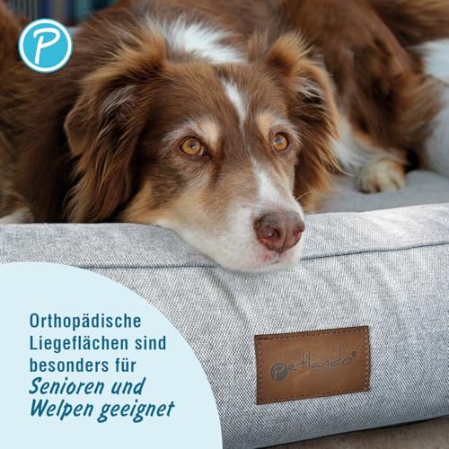Petlando orthopädisches Hundebett Lima Ortho, ergonomische Liegefläche, Bezug waschbar 60°C, rutschfest, L Stone, Hundematte grau, Hundekissen mittelgroße bis große Hunde